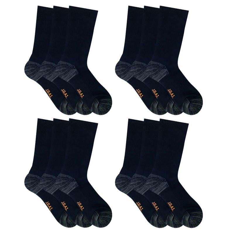 Jack of All Trades 12 Pairs of Men's Top to Toe Comfort Socks - Black Size 11-14