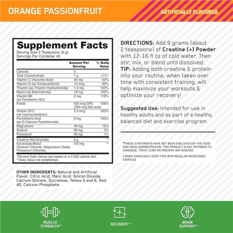 Optimum Nutrition Creatine + 3 in 1 Passion Fruit 360g