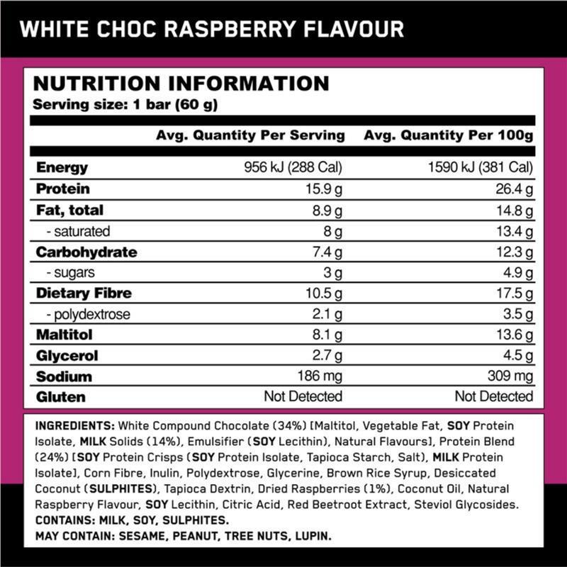 Optimum Nutrition Protein Bar White Chocolate Raspberry 60g