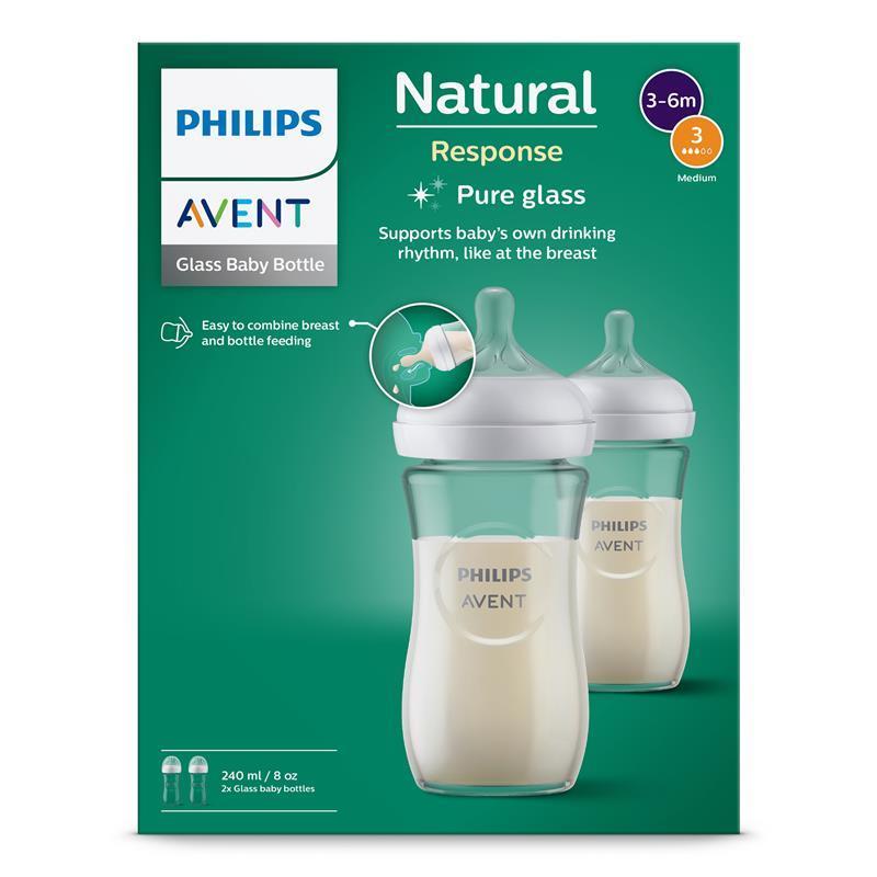 Avent Natural Response Glass Bottle 240ml 2 Pack