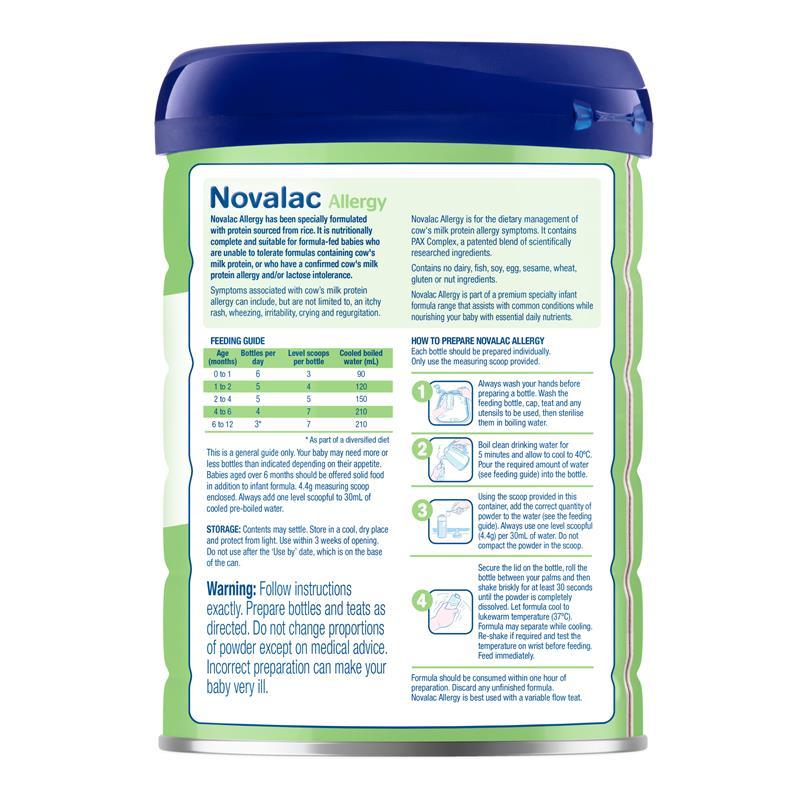 Novalac Allergy Rice Based Infant Formula 0-12 Months 800g New Formula