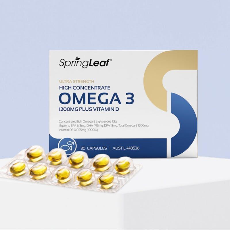 SpringLeaf Ultra-Strength High Concentrate Omega 3 1200mg Plus Vitamin D 30 Softgels