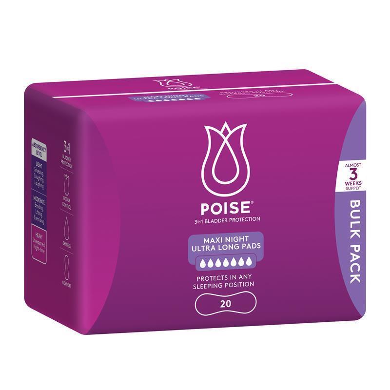 Poise Incontinence Pads For Bladder Leaks Maxi Night Ultra Long 20 Pack