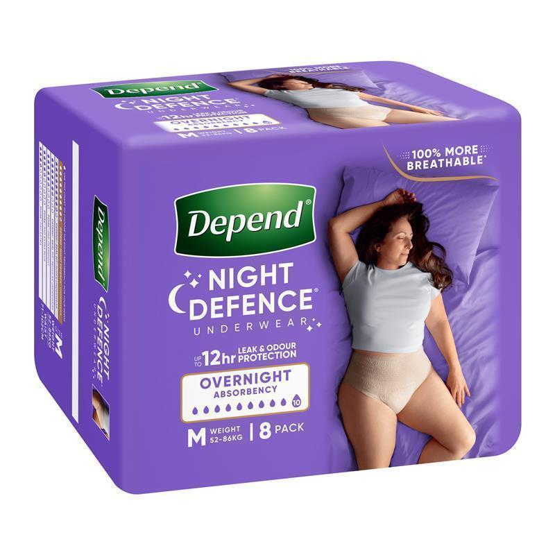 Depend Night Defence Incontinence Underwear for Women Medium 8 Pack