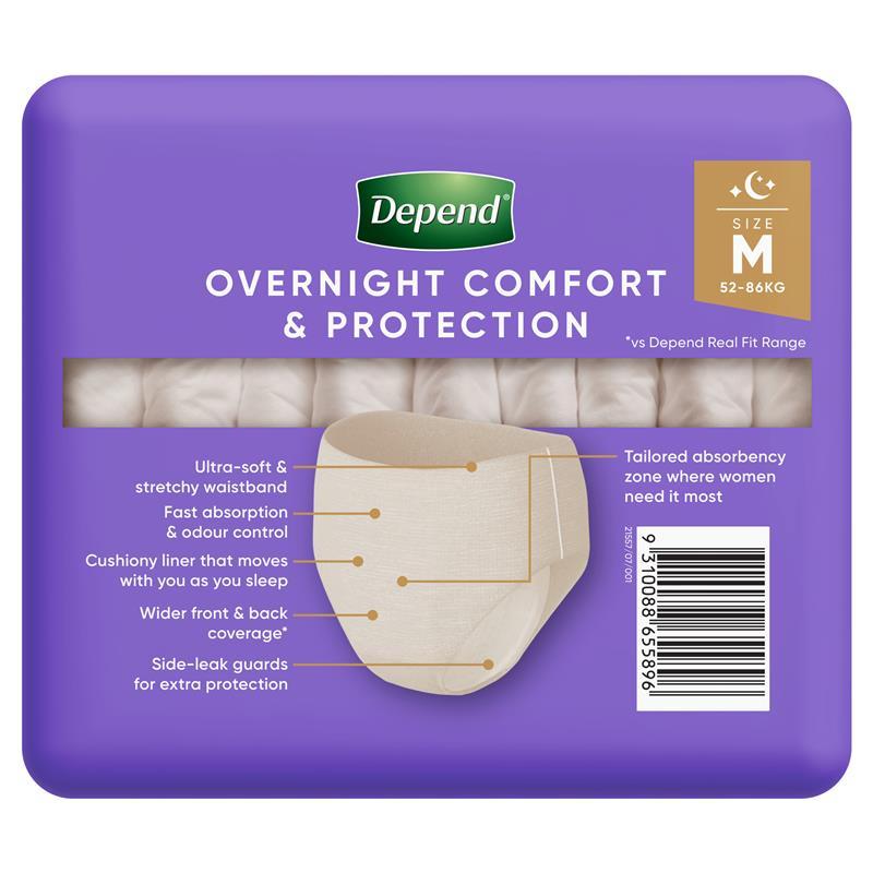 Depend Night Defence Incontinence Underwear for Women Medium 8 Pack