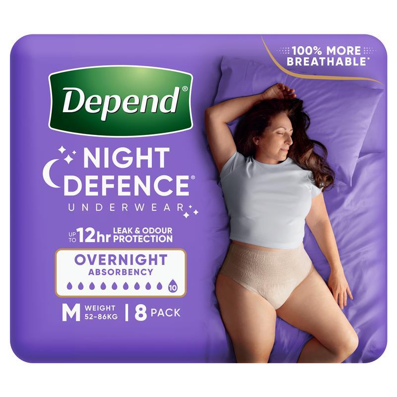 Depend Night Defence Incontinence Underwear for Women Medium 8 Pack