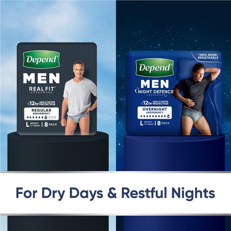 Depend Men Night Defence Incontinence Underwear Medium 8 Pack