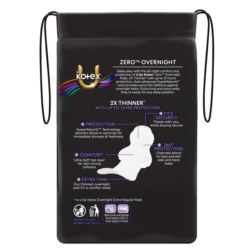 U by Kotex Zero Pads Overnight 8 Pack