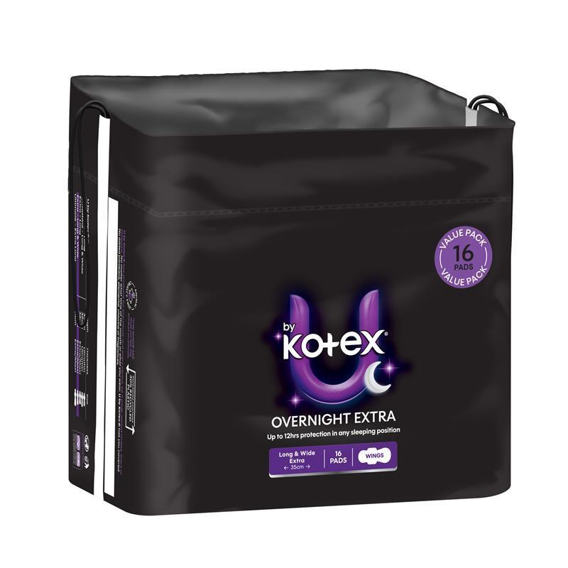U by Kotex Overnight Pads Long 16 Pack