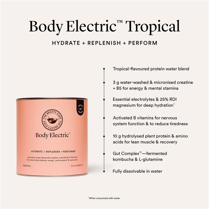 The Beauty Chef Body Electric + Creatine Protein water & Electrolytes Tropical 320g
