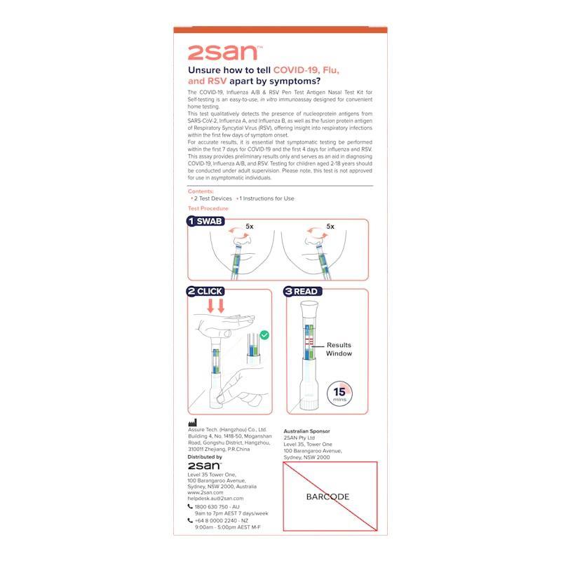 2San Pen COVID-19, Flu A/B, RSV Rapid Antigen Test 2 Pack