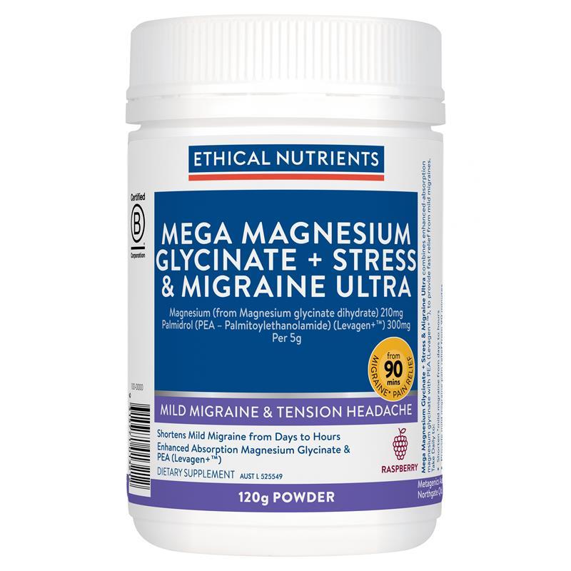 Ethical Nutrients Mega Magnesium Glycinate Stress & Migraine Ultra 120g