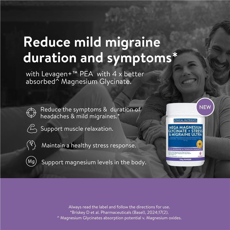 Ethical Nutrients Mega Magnesium Glycinate Stress & Migraine Ultra 120g