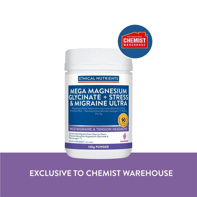 Ethical Nutrients Mega Magnesium Glycinate Stress & Migraine Ultra 120g
