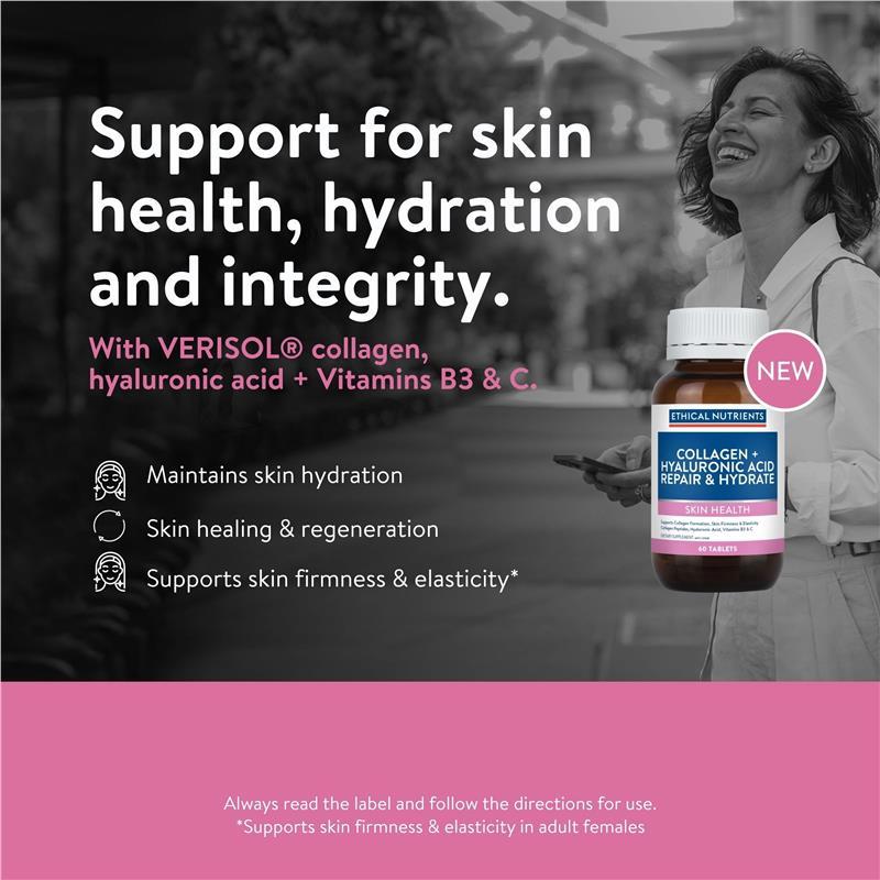 Ethical Nutrients Collagen Hyaluronic Acid Repair & Hydrate 60 Tablets