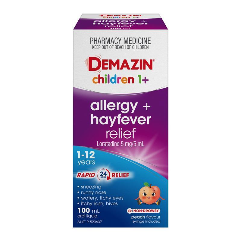 Demazin Kids Allergy + Hayfever Relief Peach 100ml