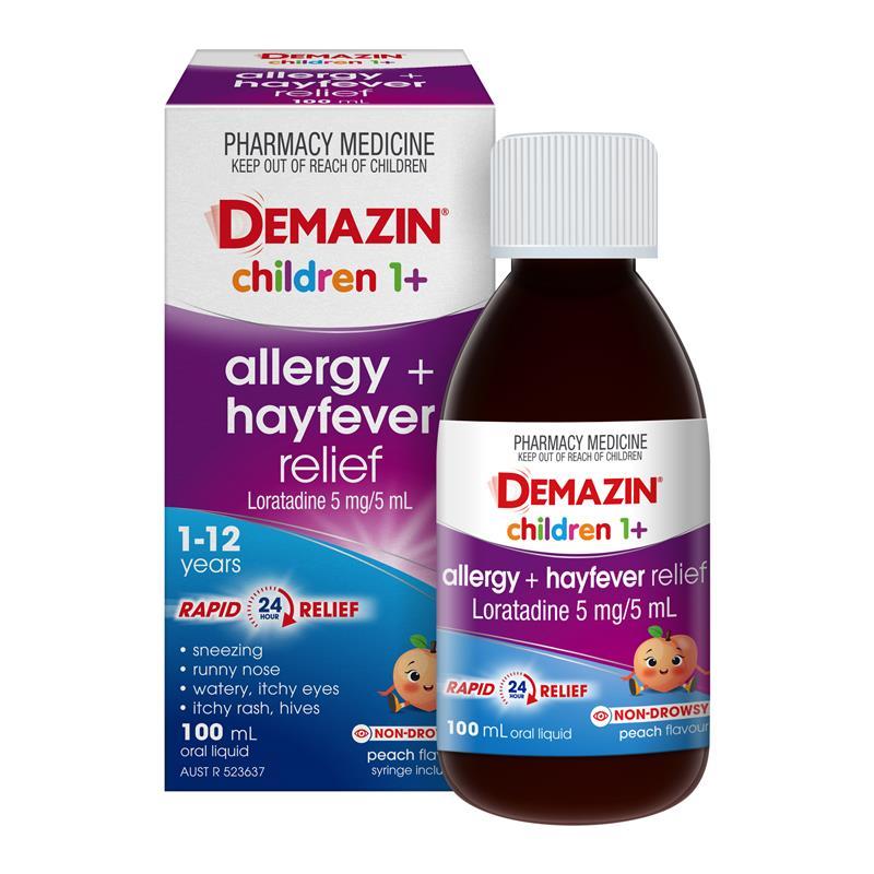 Demazin Kids Allergy + Hayfever Relief Peach 100ml
