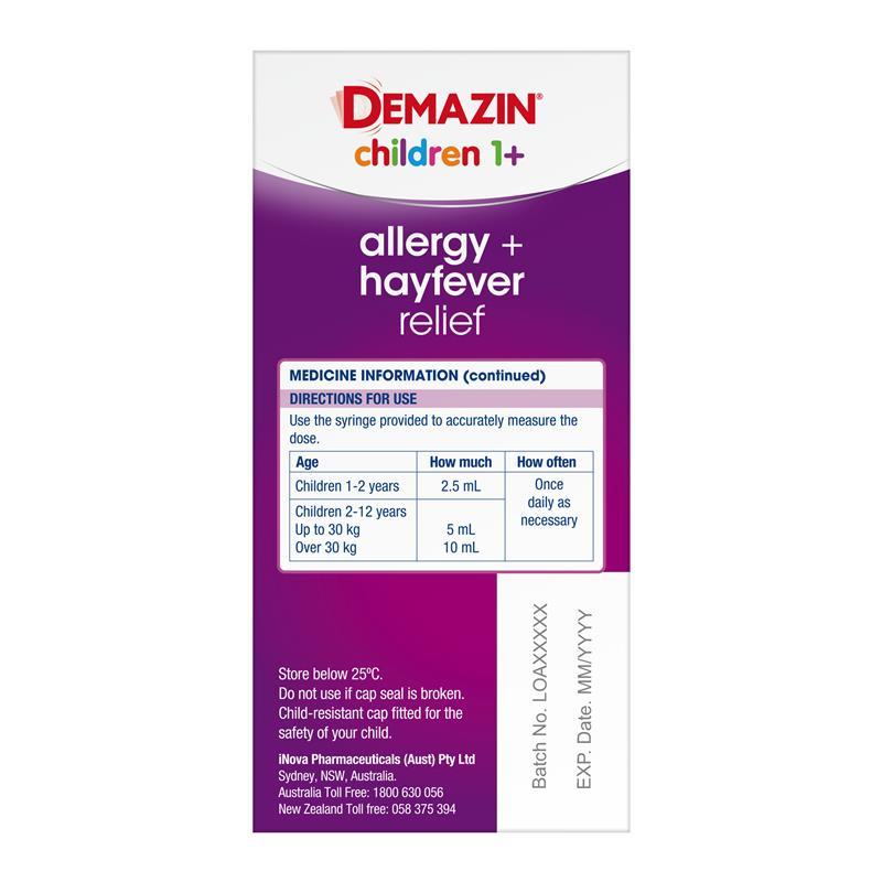 Demazin Kids Allergy + Hayfever Relief Peach 100ml