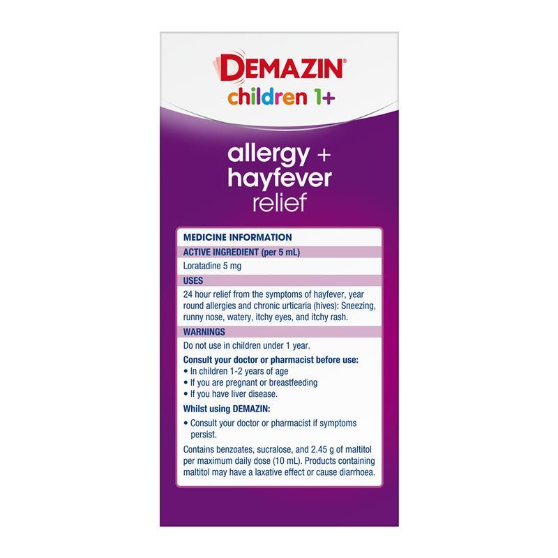 Demazin Kids Allergy + Hayfever Relief Peach 100ml