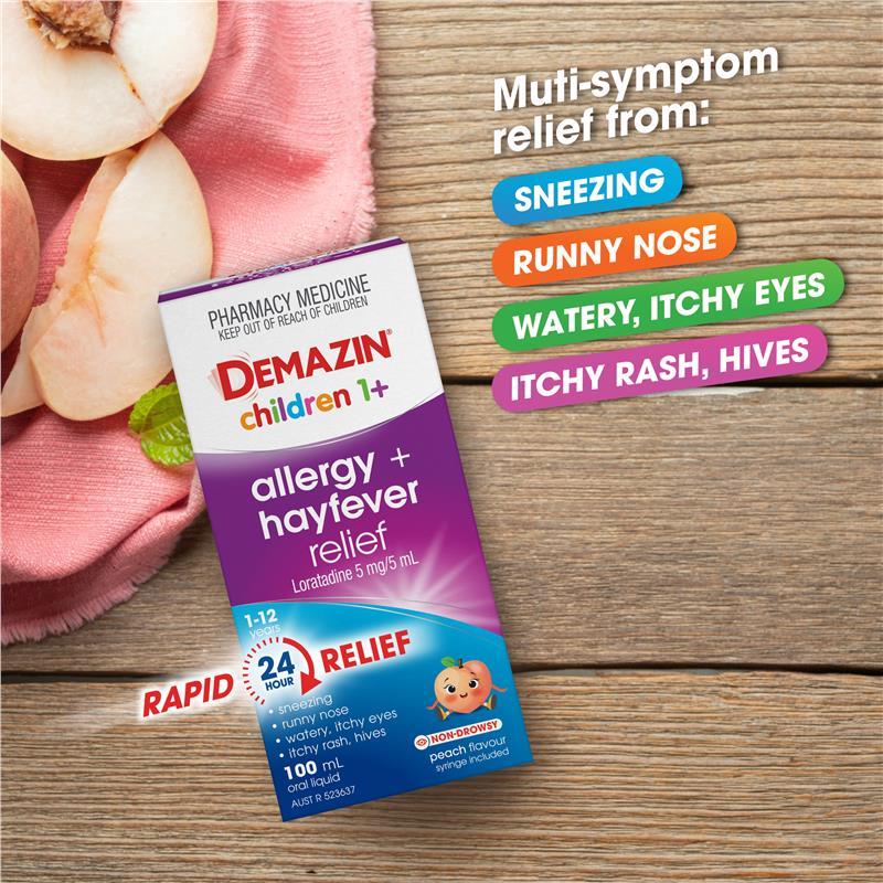 Demazin Kids Allergy + Hayfever Relief Peach 100ml