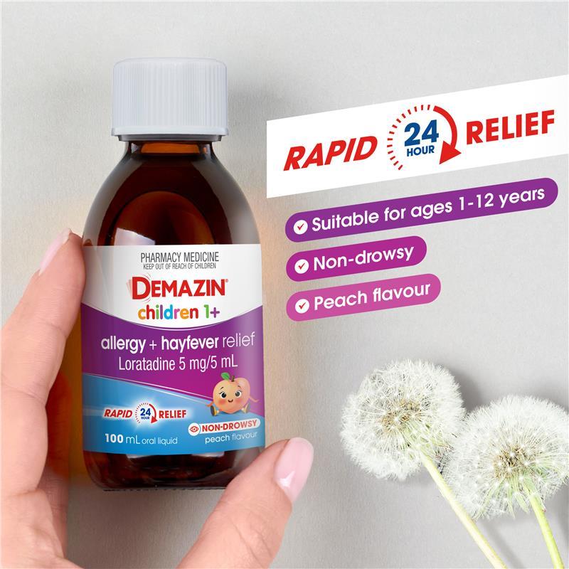 Demazin Kids Allergy + Hayfever Relief Peach 100ml