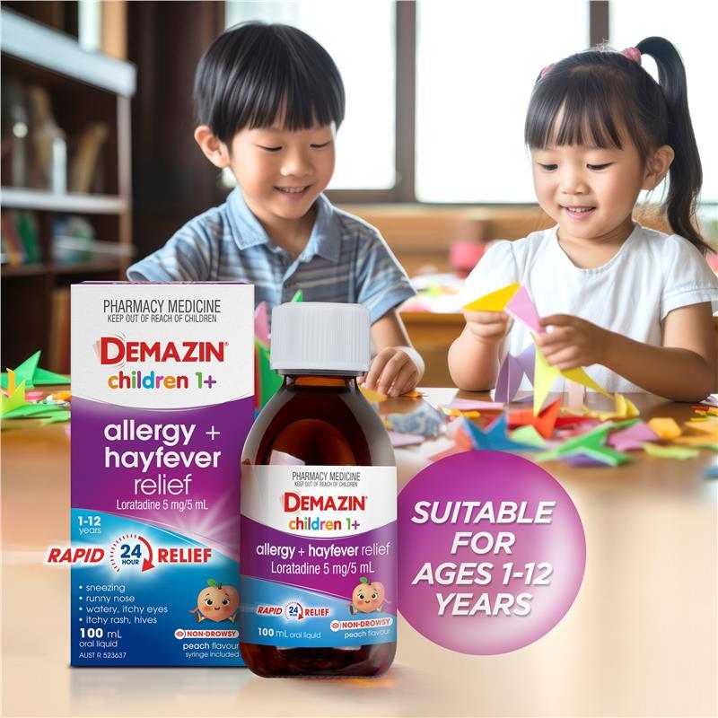 Demazin Kids Allergy + Hayfever Relief Peach 100ml