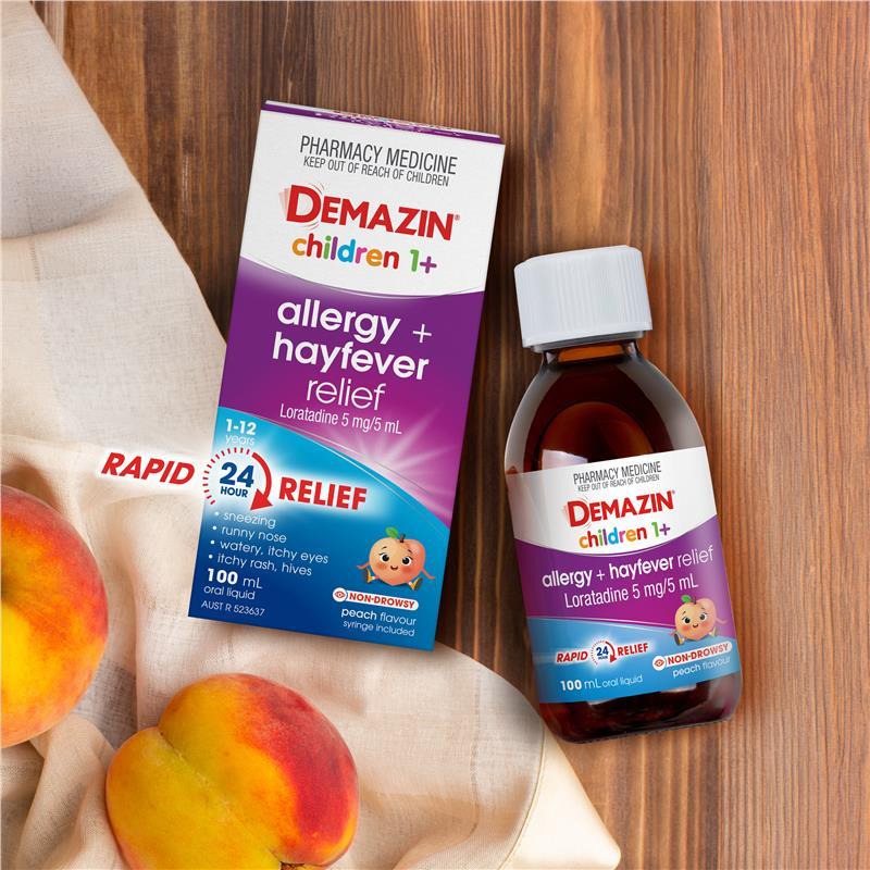 Demazin Kids Allergy + Hayfever Relief Peach 100ml