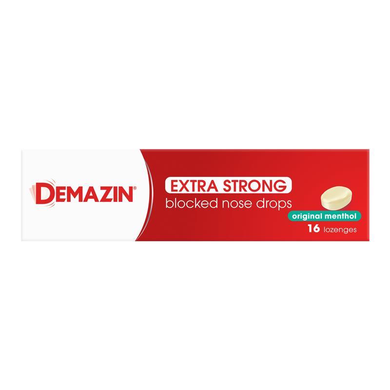 Demazin Extra Strong Blocked Nose Drops Menthol 16 Lozenges