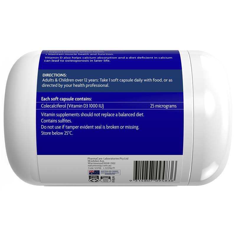 Nature's Way Vitamin D 1000iu 500 Capsules