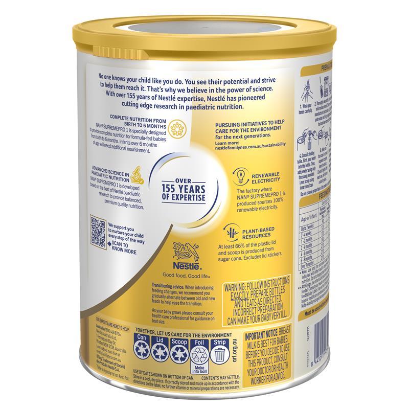Nestle NAN SUPREMEpro 1 Premium Infant Formula for Newborns Suitable from Birth 800g