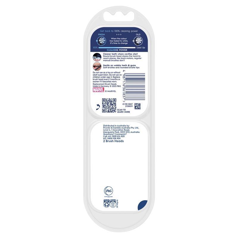Oral B Electric Toothbrush iO Kids Clean & Gentle Spiderman Refills Black 2 Pack