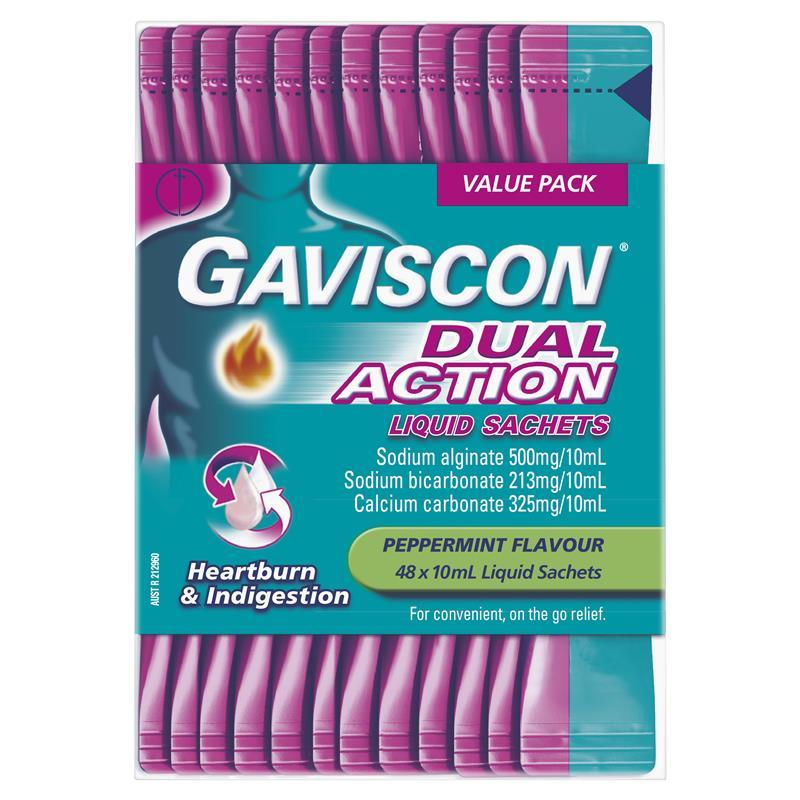 Gaviscon Dual Action Liquid Sachets Peppermint 48 Pack