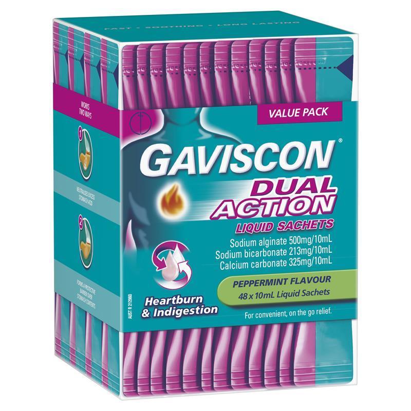 Gaviscon Dual Action Liquid Sachets Peppermint 48 Pack