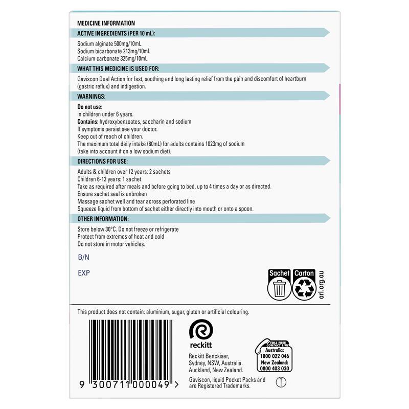 Gaviscon Dual Action Liquid Sachets Peppermint 48 Pack
