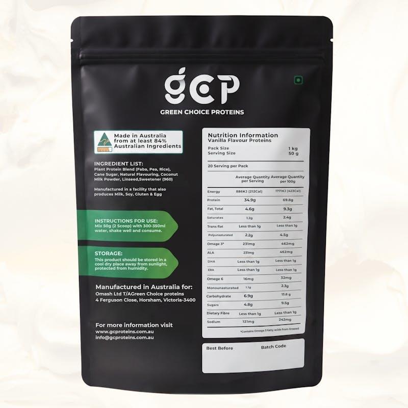 Green Choice Proteins - Vanilla Flavored Protein Powder - Plant Based Protein 1Kg
