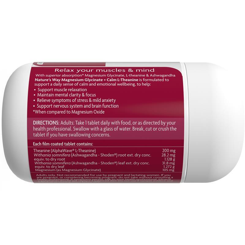 Nature's Way Magnesium Glycinate + Calm 60 Tablets Exclusive Size