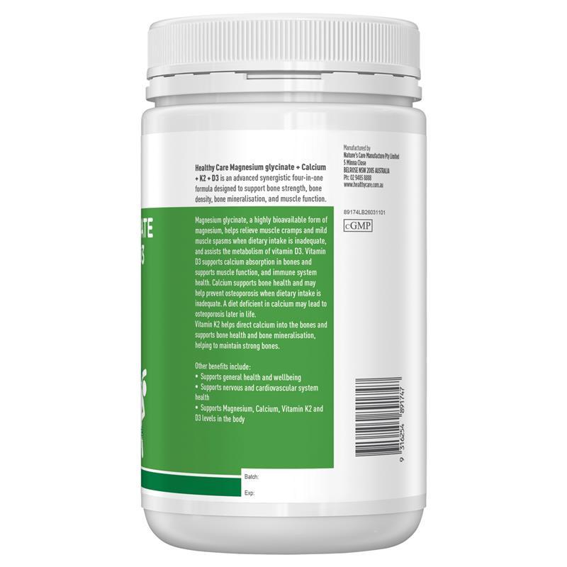 Healthy Care Magnesium Glycinate + Calcium + K2 + D3 250 Tablets