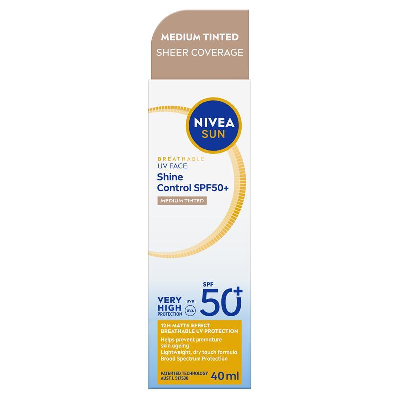 NIVEA Sun UV Face Shine Control SPF50+ Medium Tinted 40ml