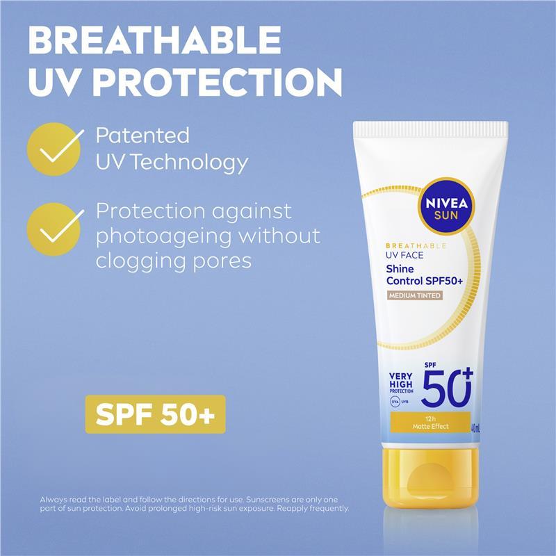 NIVEA Sun UV Face Shine Control SPF50+ Medium Tinted 40ml