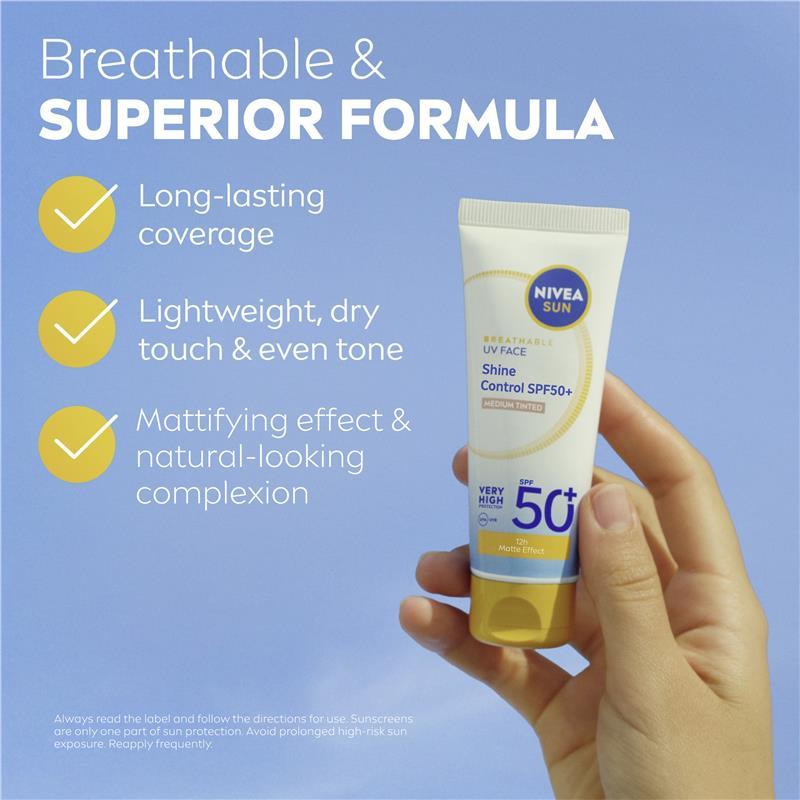 NIVEA Sun UV Face Shine Control SPF50+ Medium Tinted 40ml