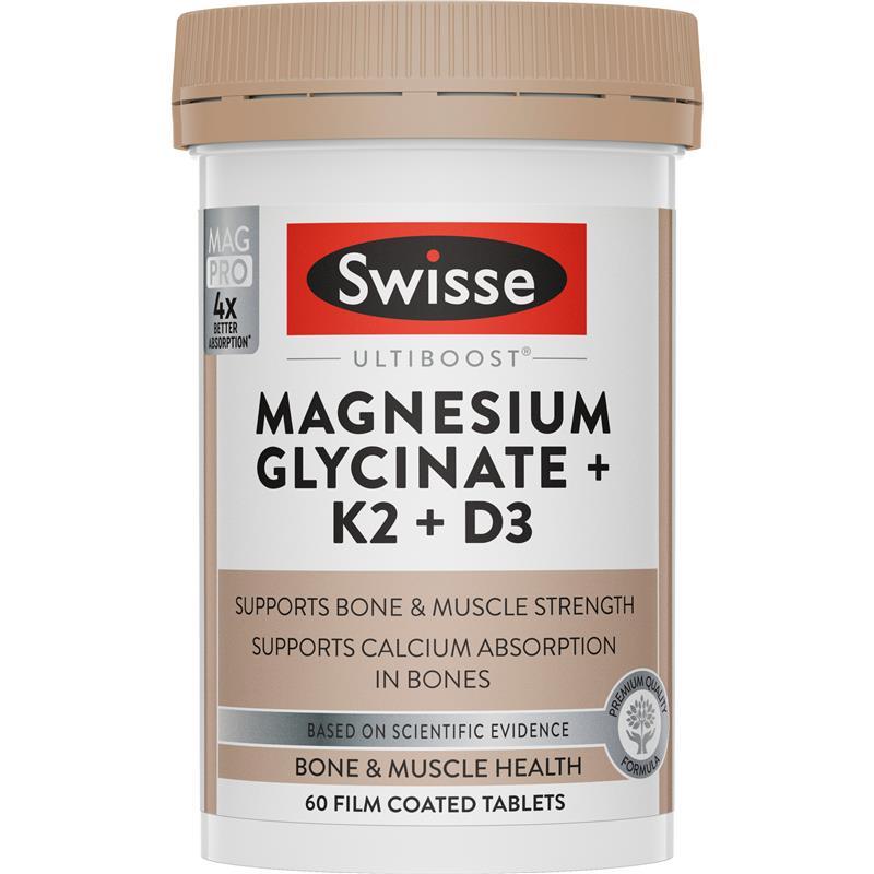 Swisse Ultiboost Magnesium Glycinate + K2 + D3 60 Tablets
