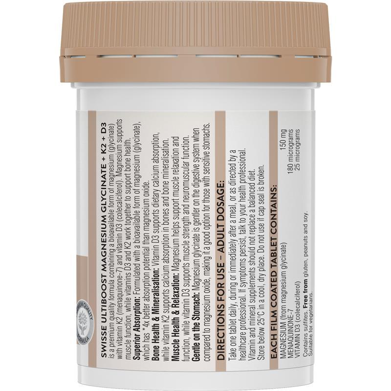 Swisse Ultiboost Magnesium Glycinate + K2 + D3 60 Tablets