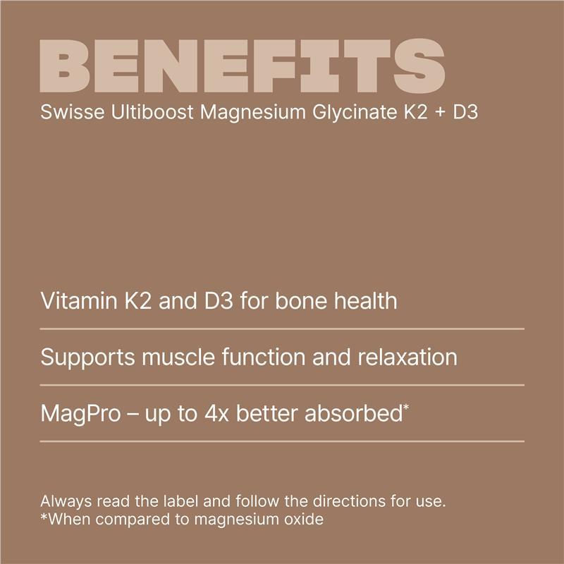 Swisse Ultiboost Magnesium Glycinate + K2 + D3 60 Tablets