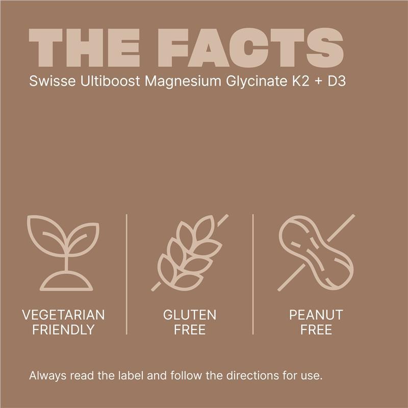 Swisse Ultiboost Magnesium Glycinate + K2 + D3 60 Tablets