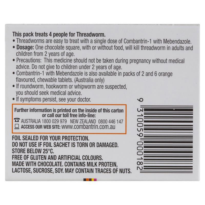 Combantrin -1 Threadworm Chocolate Squares 4 Pack