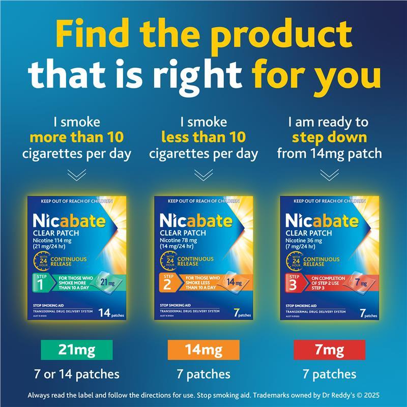 Nicabate Clear Patch Quit Smoking Step 1 21mg 14 Patches (Value Pack)