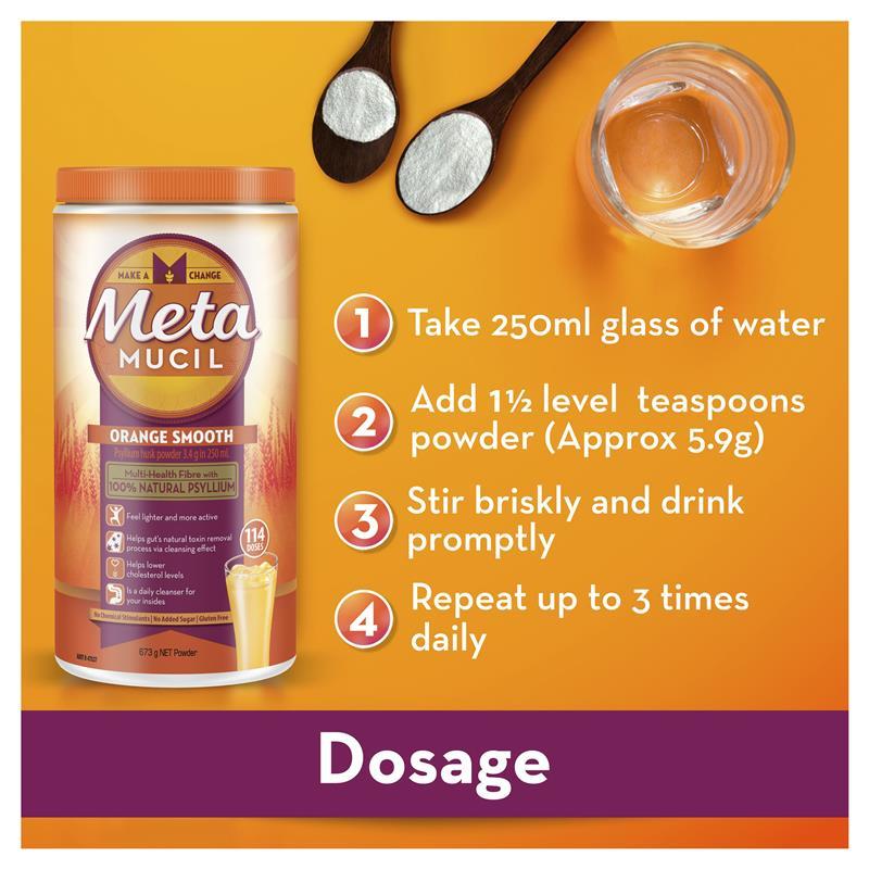 Buy Metamucil Fibre Supplement Smooth Orange 72 Dose 425g online at Chemist  Warehouse