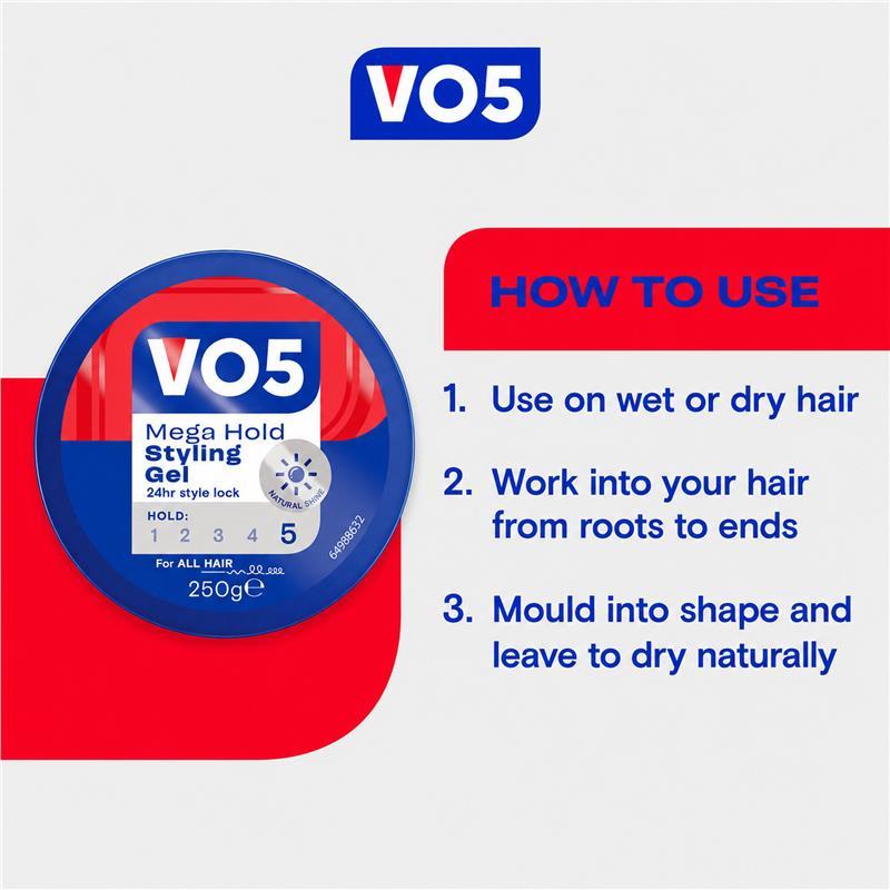 Vo5 Styling Gel Tub Mega Hold 250g
