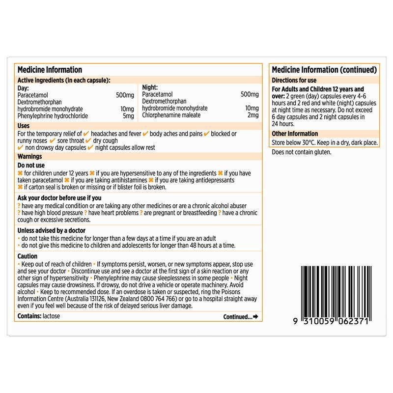 Buy Codral Cold & Flu + Cough Day & Night 48 Capsules online at Chemist ...