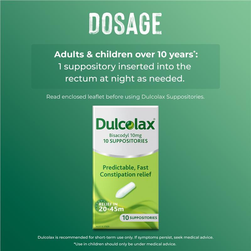 Dulcolax Laxatives Suppositories for Constipation Relief 10 Pack